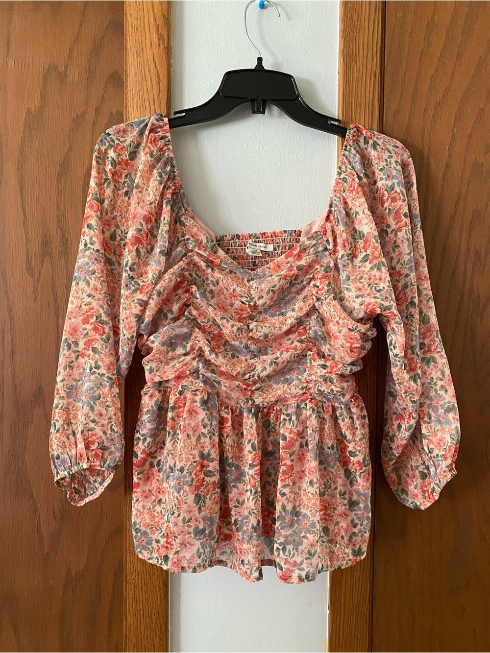 American Eagle Outfitters Coral Pink Floral Peasant Blouse